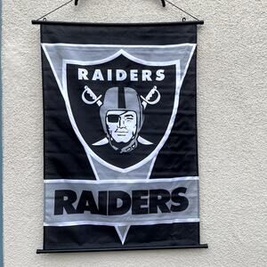 Raiders Flag Black Silver With Hanging Cord